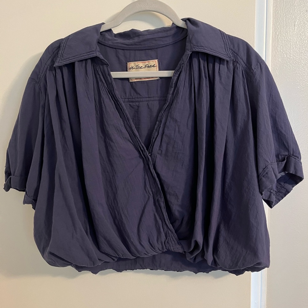 We The Free Blue Boxy Short Sleeve Blouse